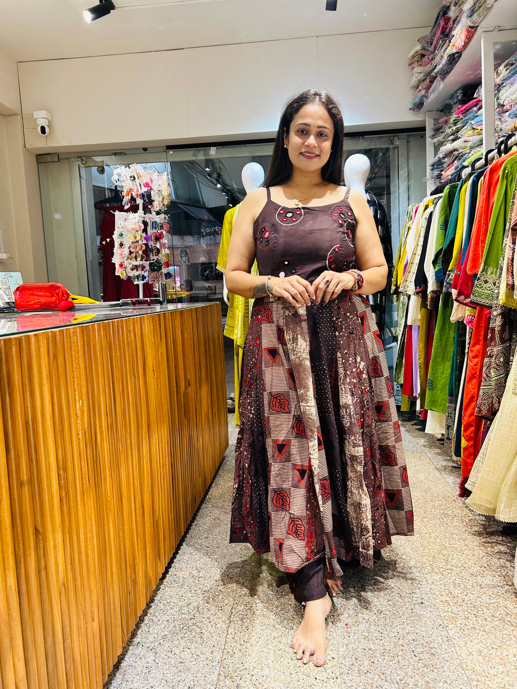 Spaghetti coffee Anarkali suit