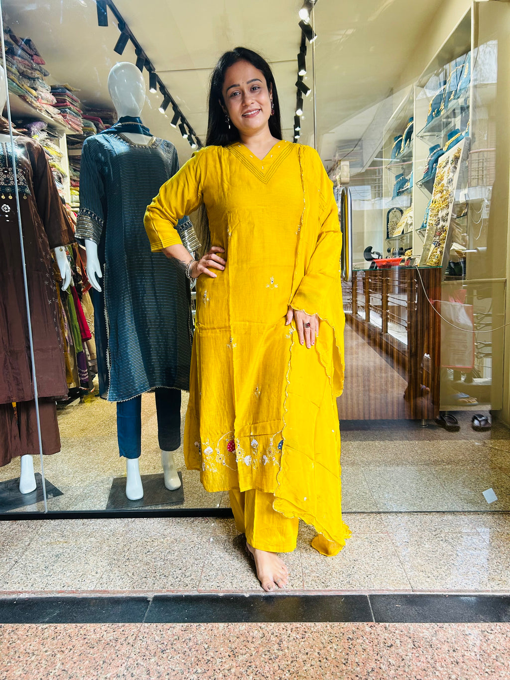 Yellow mal chanderi suit