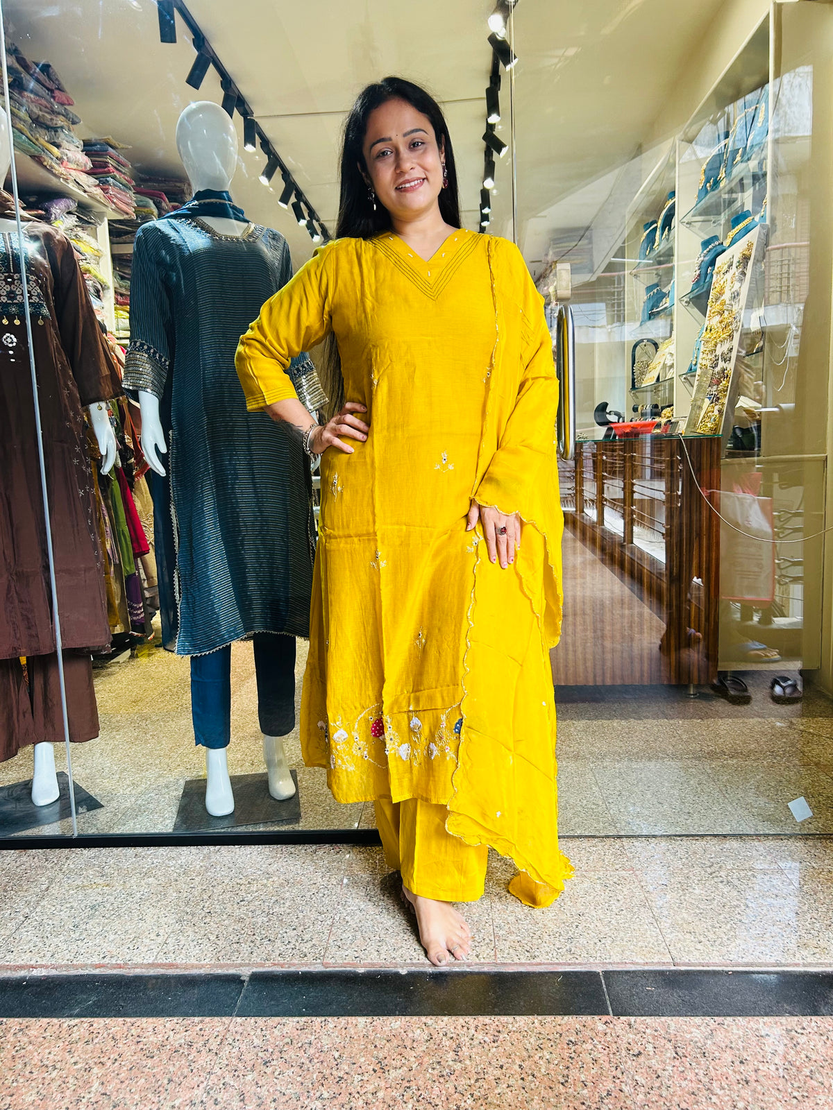 Yellow mal chanderi suit