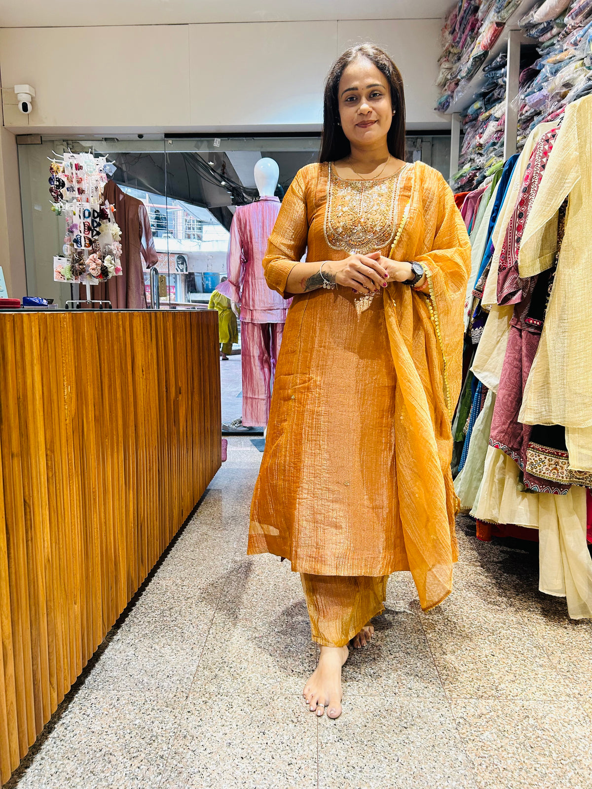 Crush tissue Anarkali suit