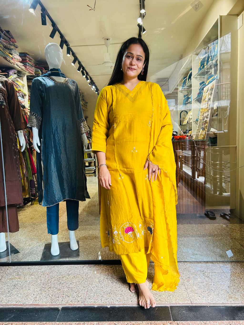 Yellow mal chanderi suit