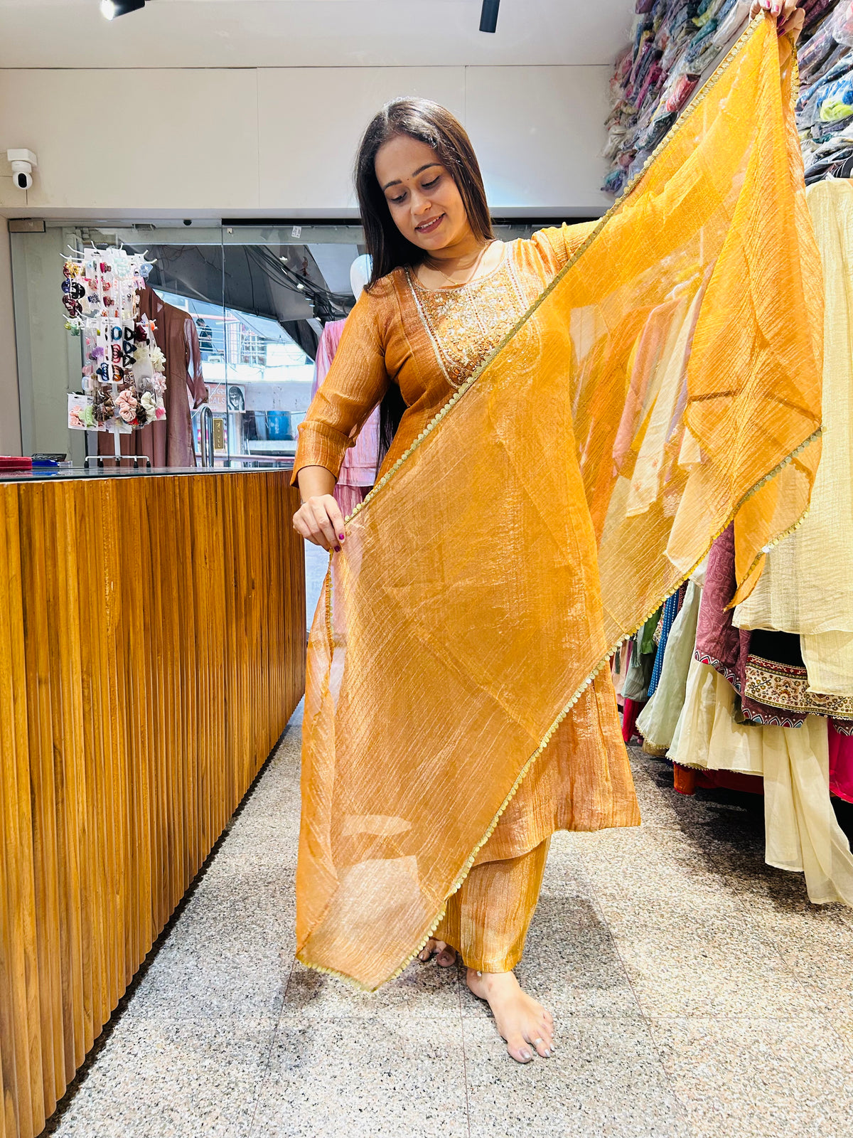 Crush tissue Anarkali suit