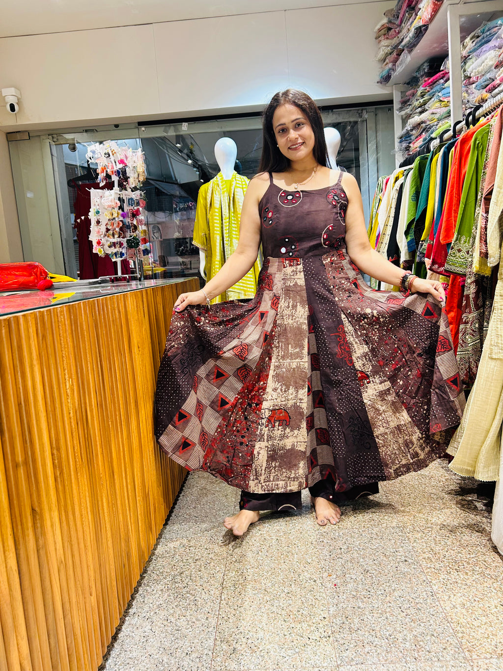Spaghetti coffee Anarkali suit