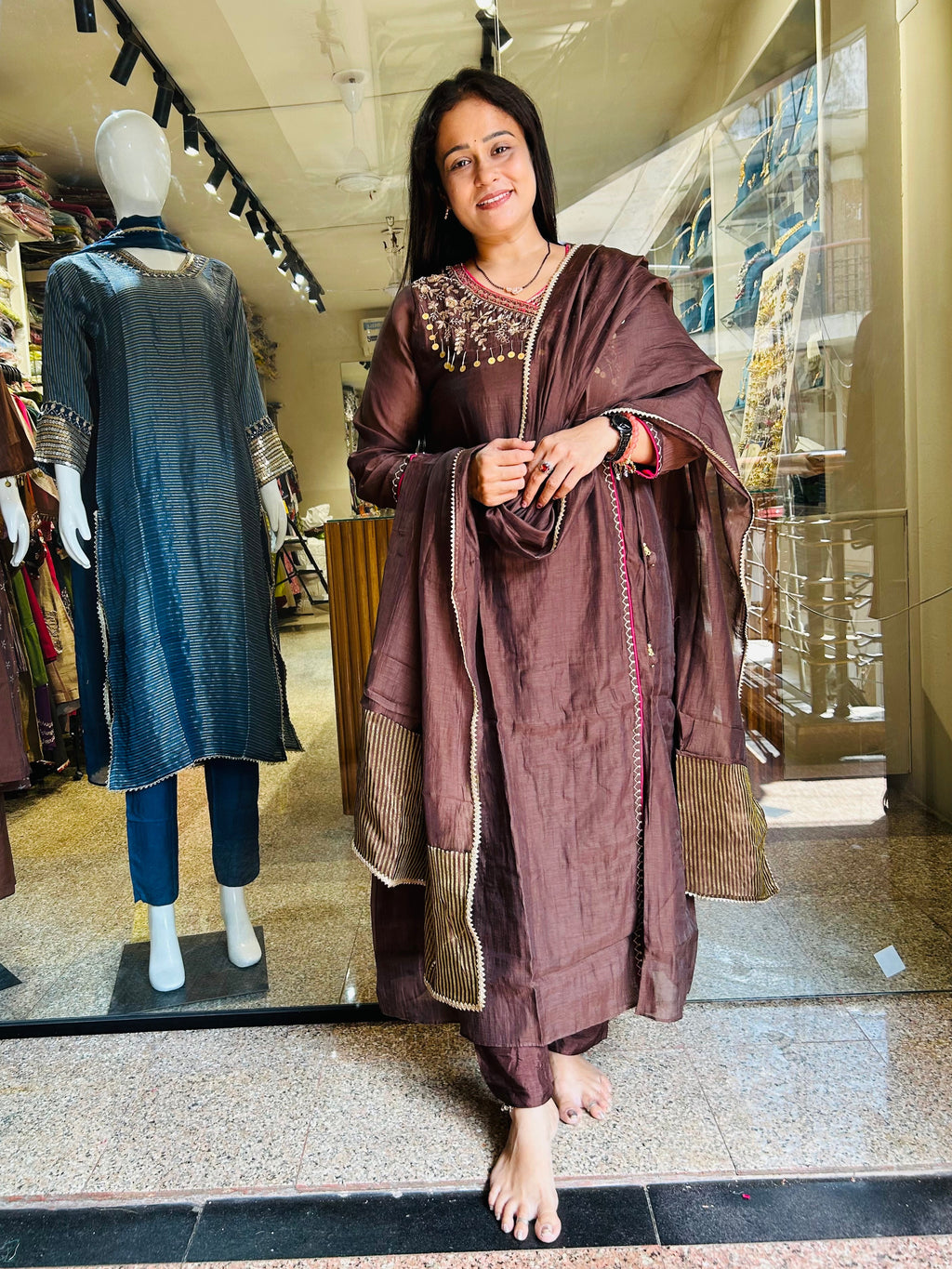 Beauty brown Pure mal Chanderi suit