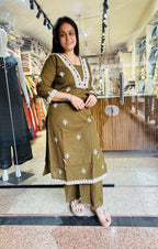 Coffee Straight Kurta with Plazzo