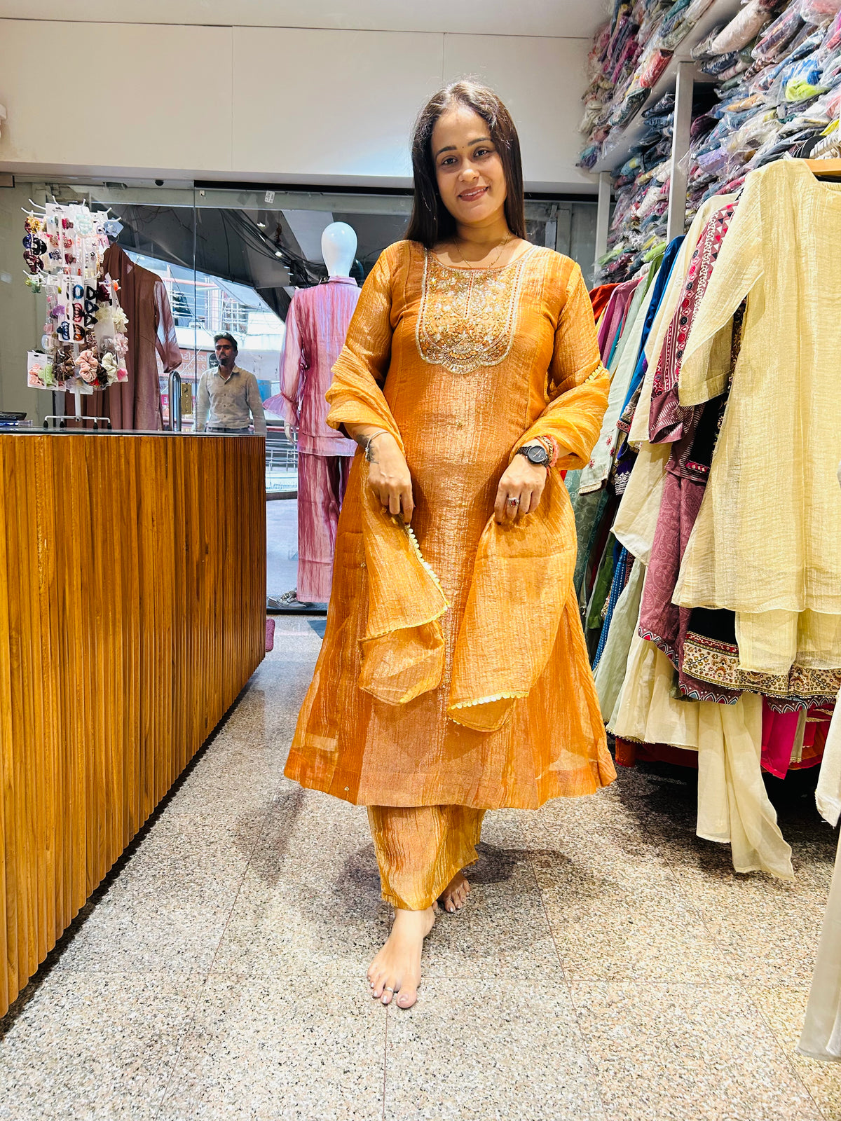 Crush tissue Anarkali suit