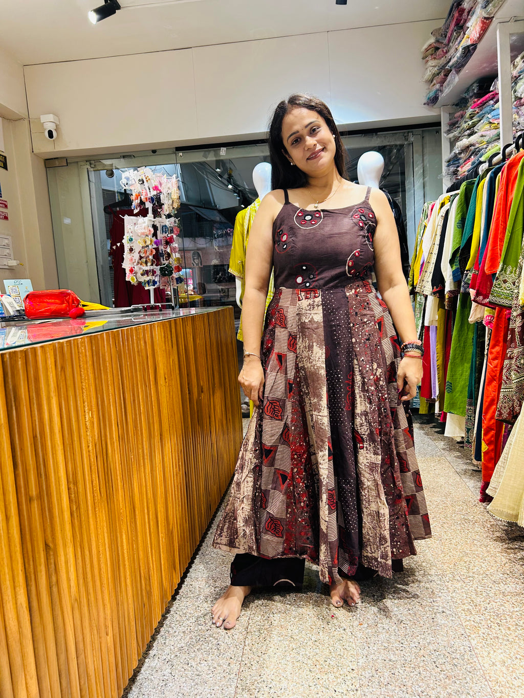 Spaghetti coffee Anarkali suit