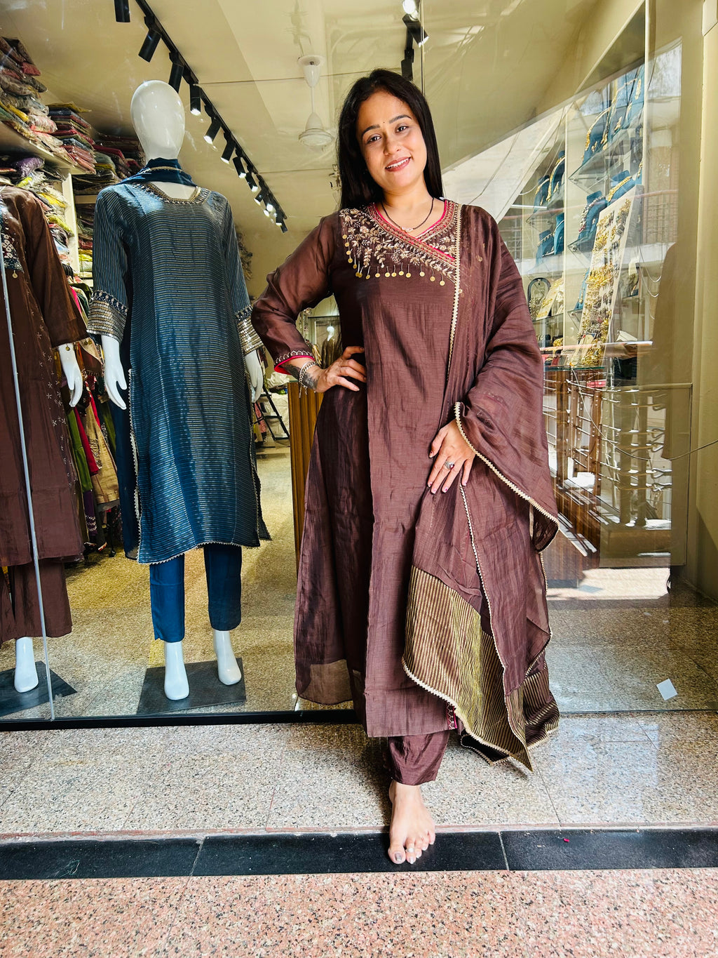 Beauty brown Pure mal Chanderi suit