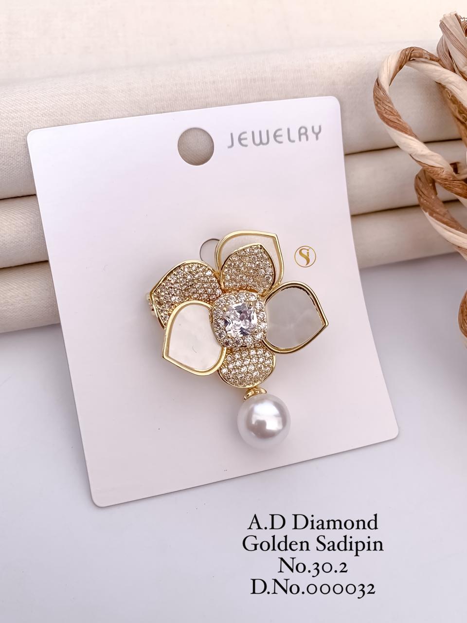 A.D Diamond Golden Saree Pin