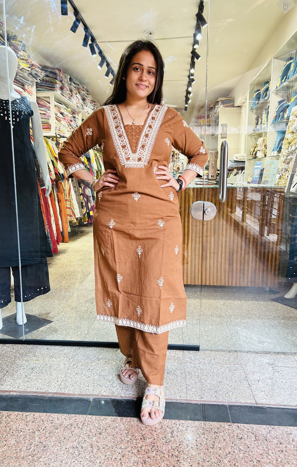Coffee Straight Kurta with Plazzo