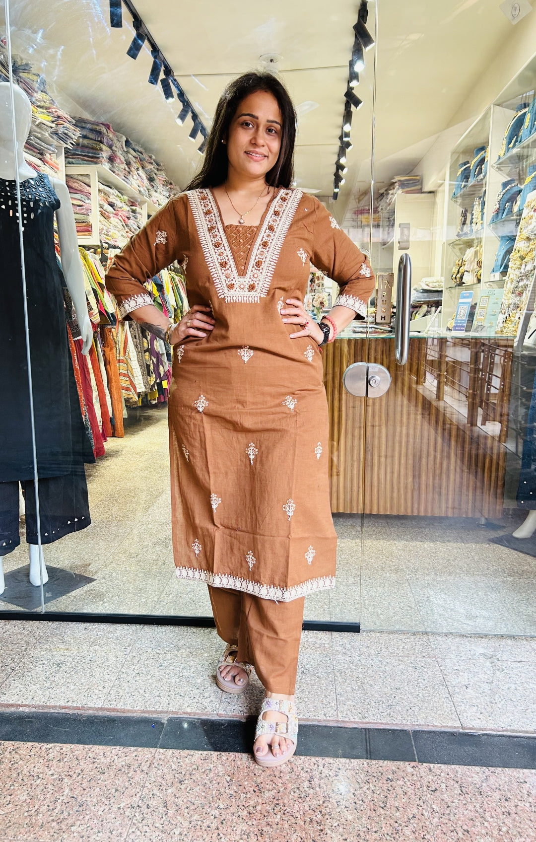 Coffee Straight Kurta with Plazzo