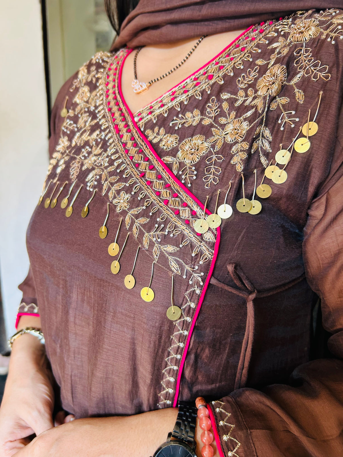 Beauty brown Pure mal Chanderi suit