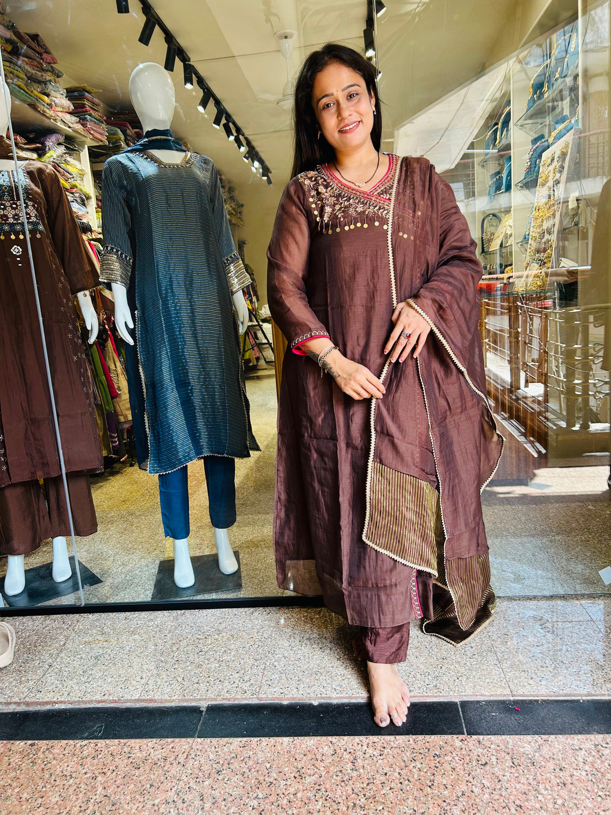Beauty brown Pure mal Chanderi suit