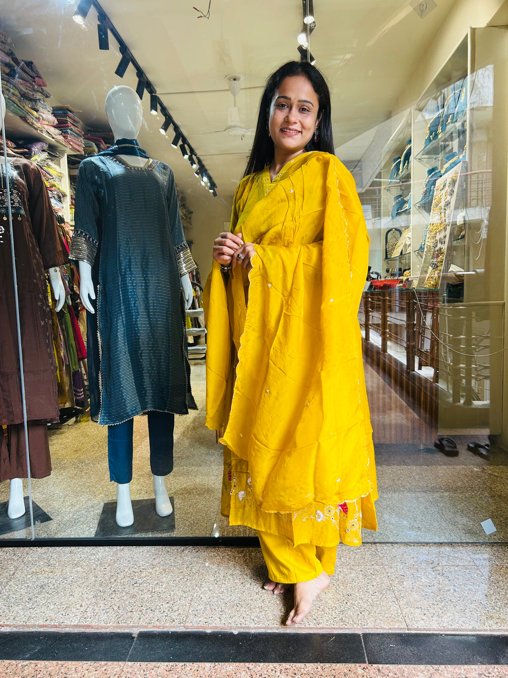 Yellow mal chanderi suit