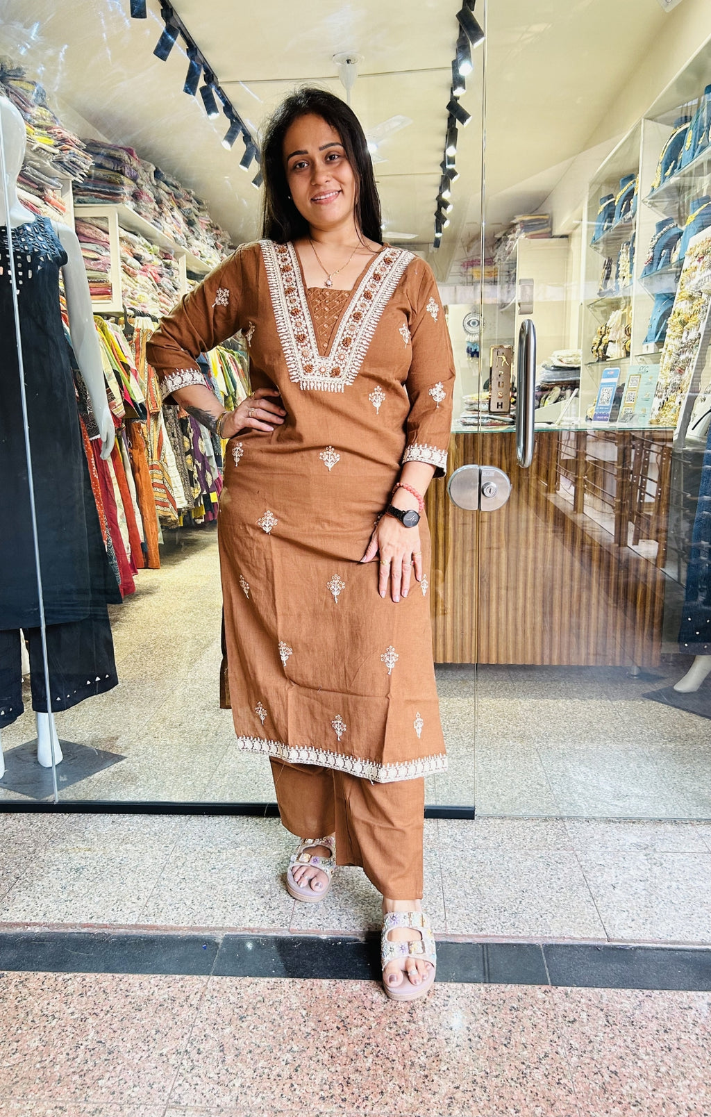 Coffee Straight Kurta with Plazzo