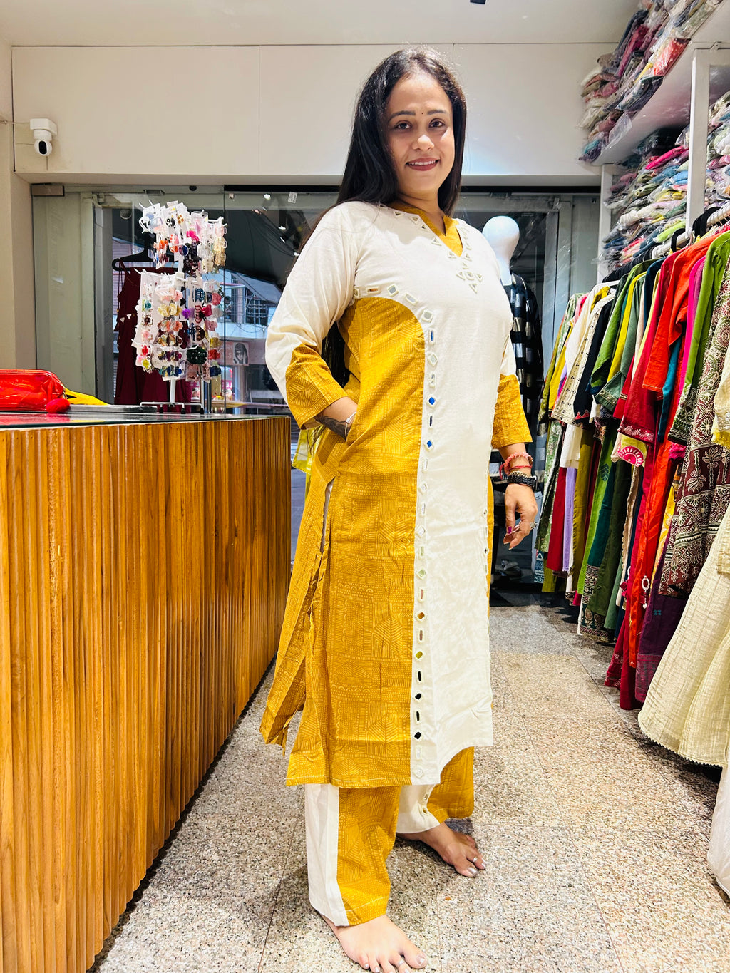 Kiya yellow and white Aline top with palazzo set