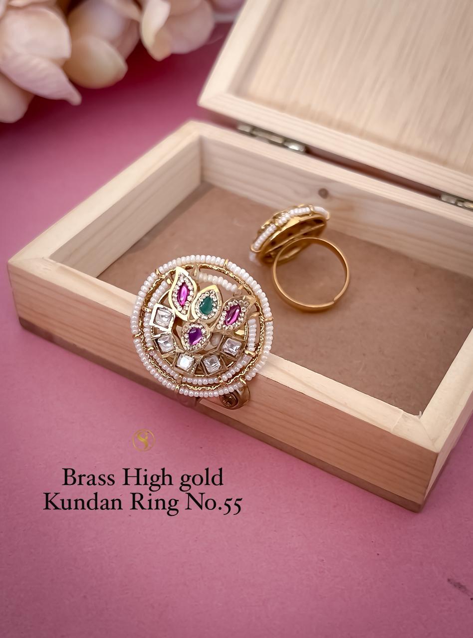 Brass High Gold Kundan Ring
