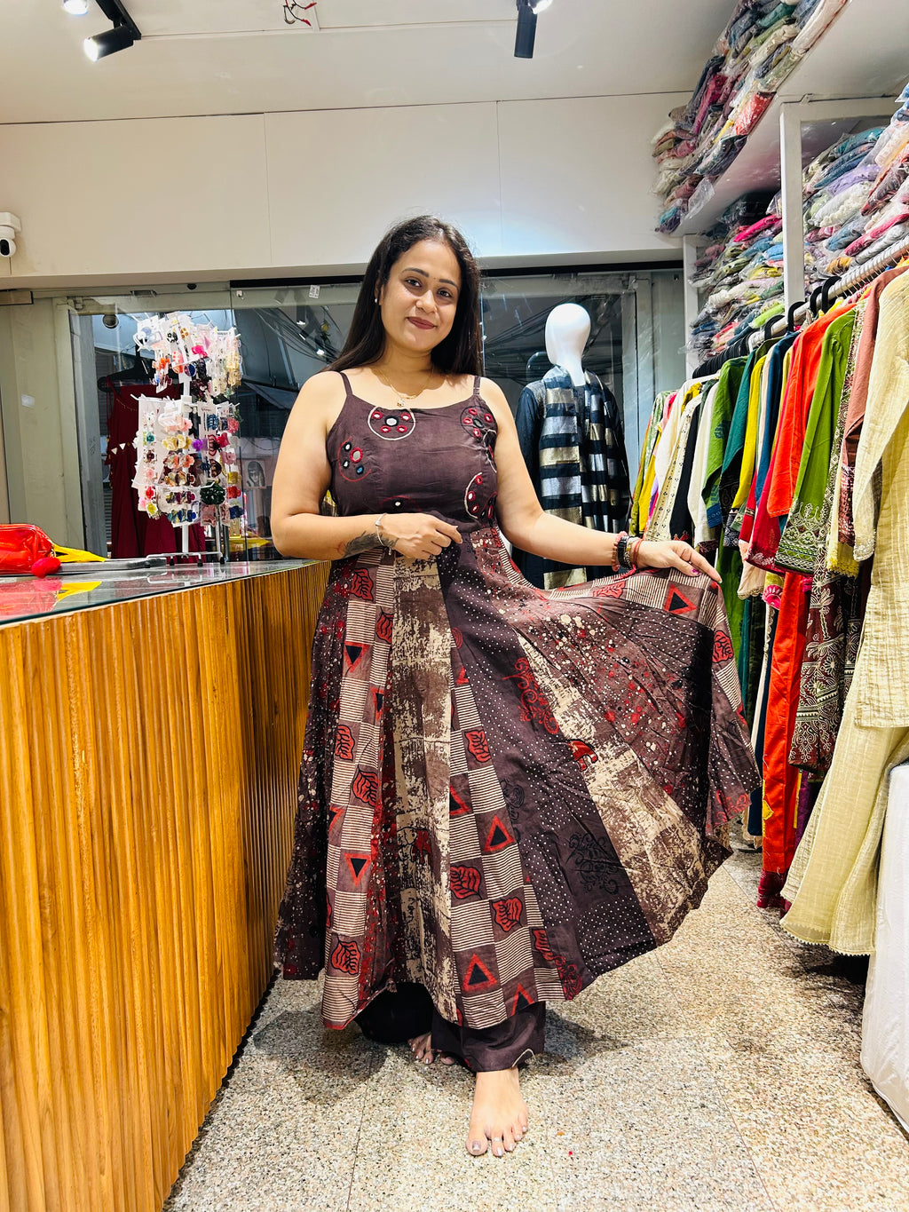 Spaghetti coffee Anarkali suit