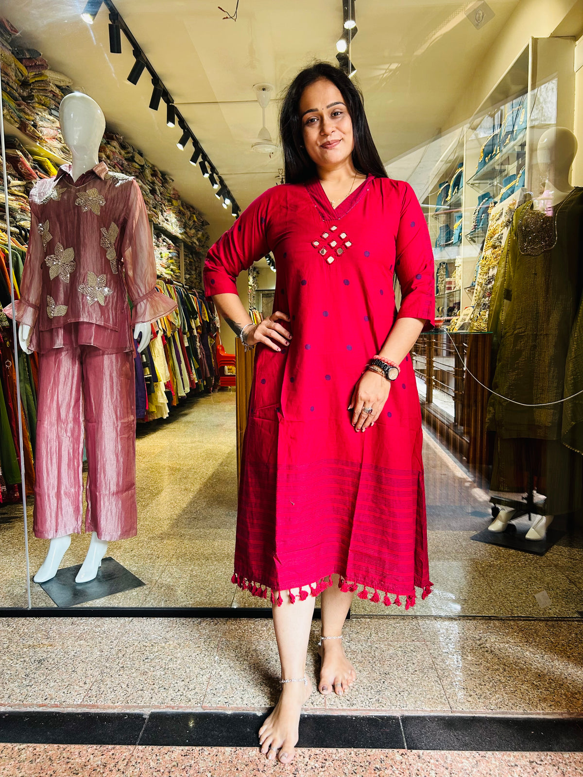 Jamdani mirror work frock
