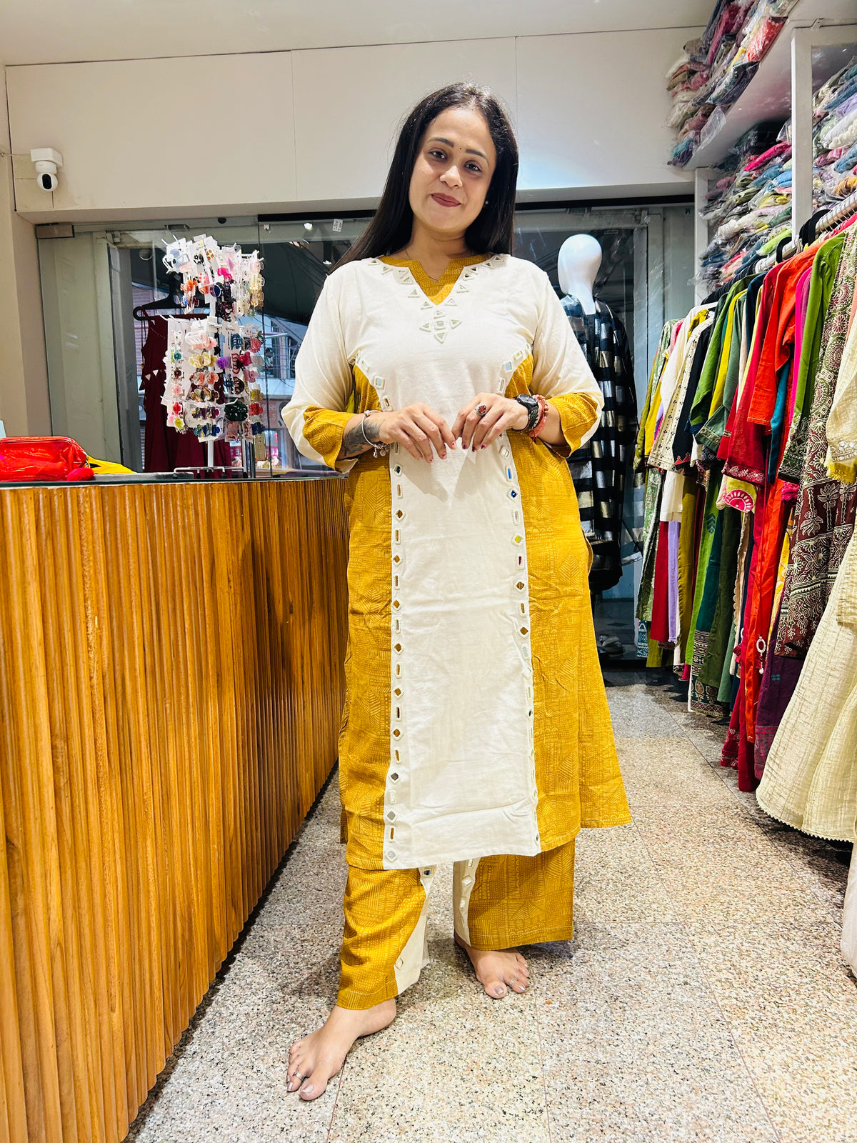 Kiya yellow and white Aline top with palazzo set