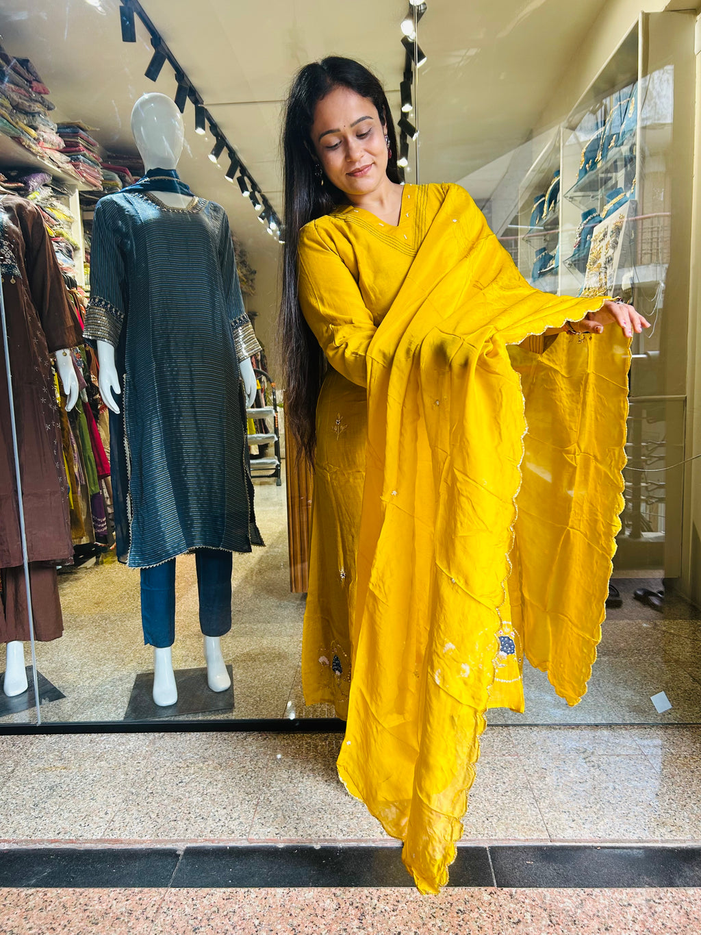 Yellow mal chanderi suit