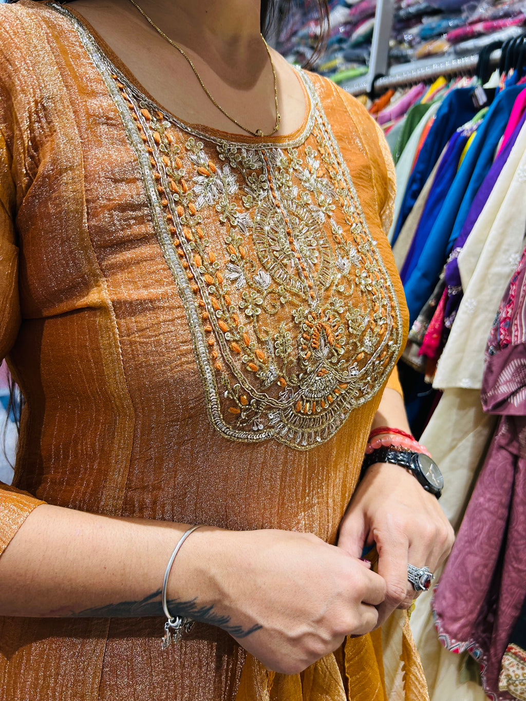 Crush tissue Anarkali suit