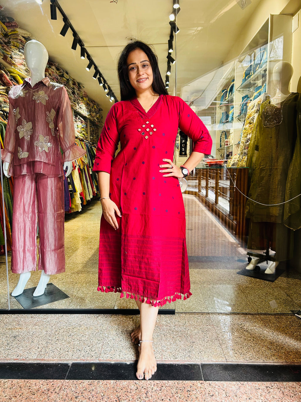 Jamdani mirror work frock