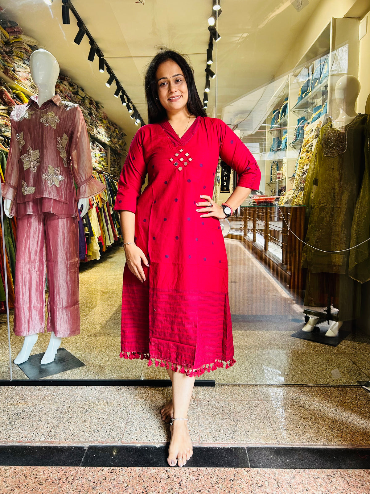 Jamdani mirror work frock