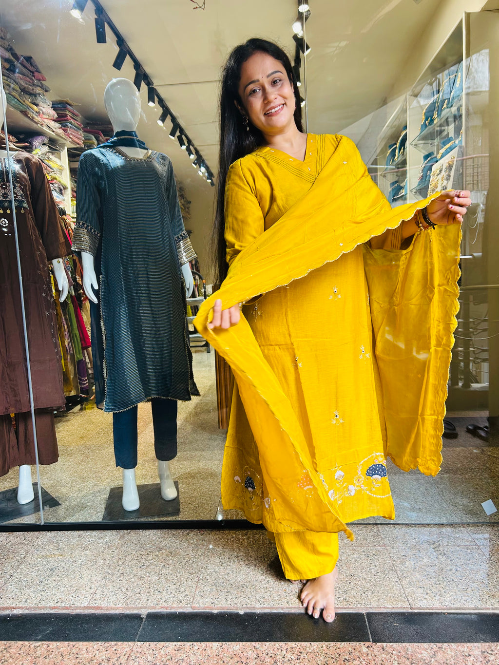 Yellow mal chanderi suit