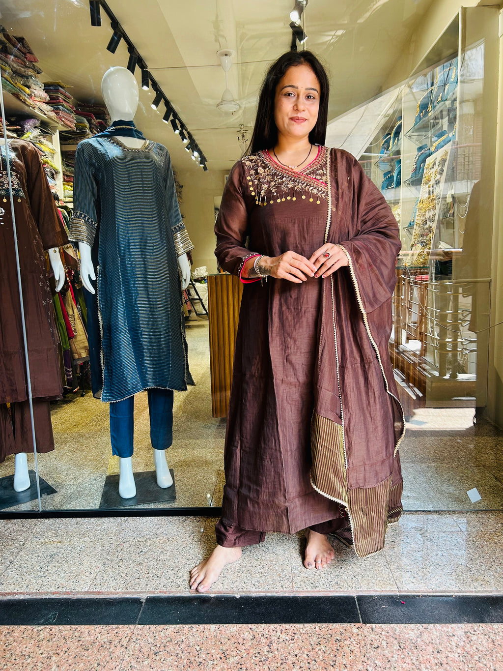 Beauty brown Pure mal Chanderi suit