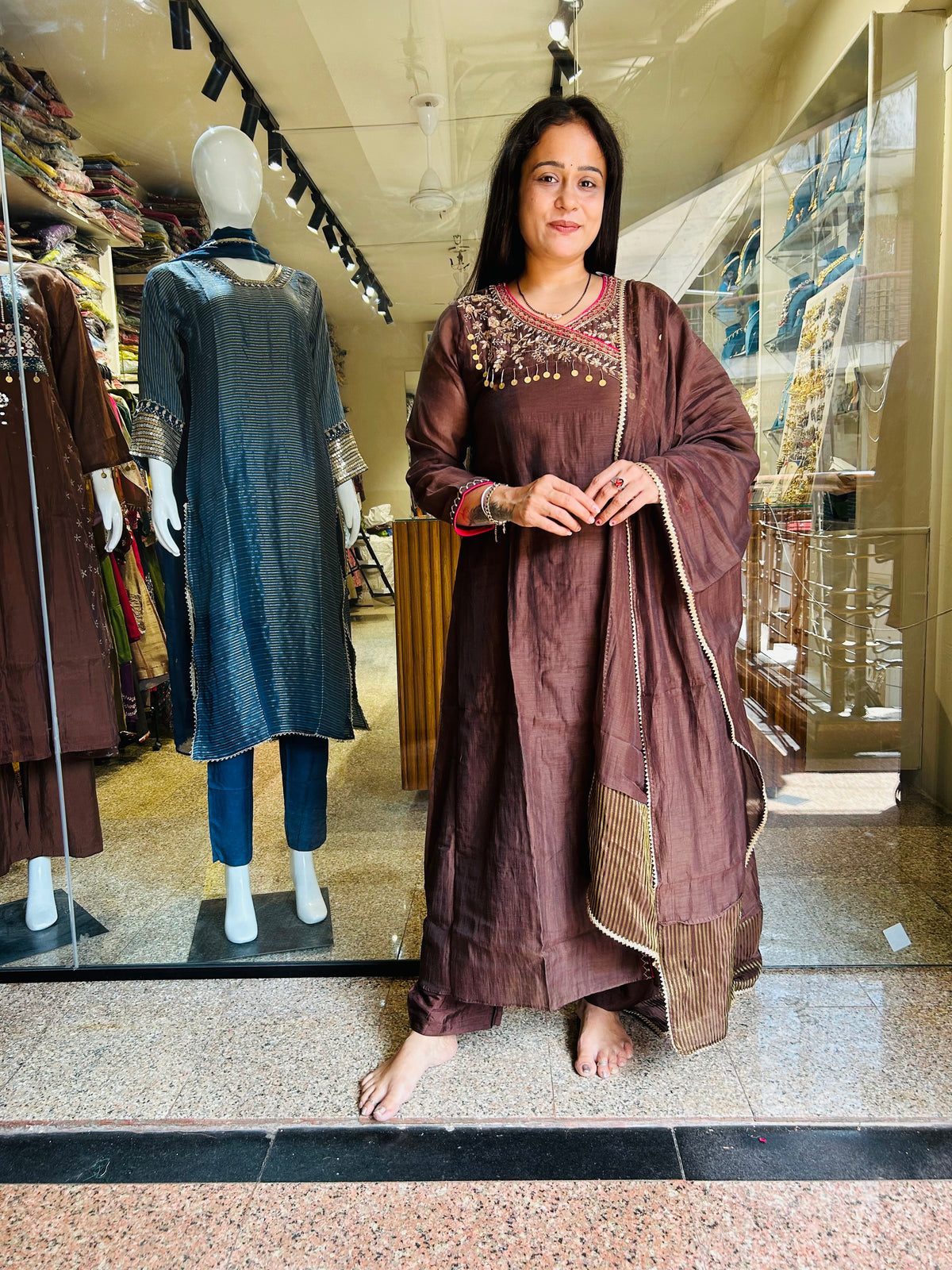 Beauty brown Pure mal Chanderi suit