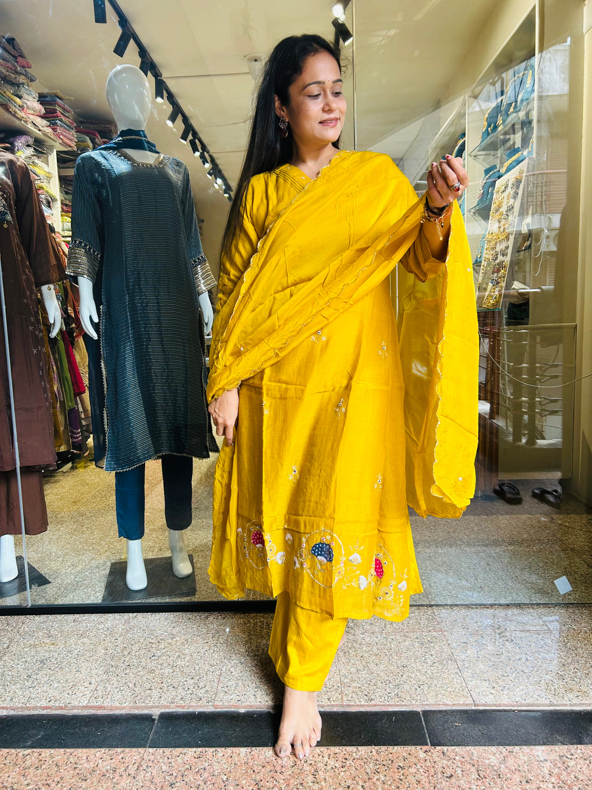 Yellow mal chanderi suit