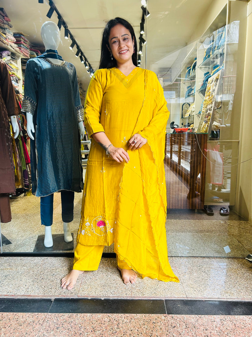 Yellow mal chanderi suit