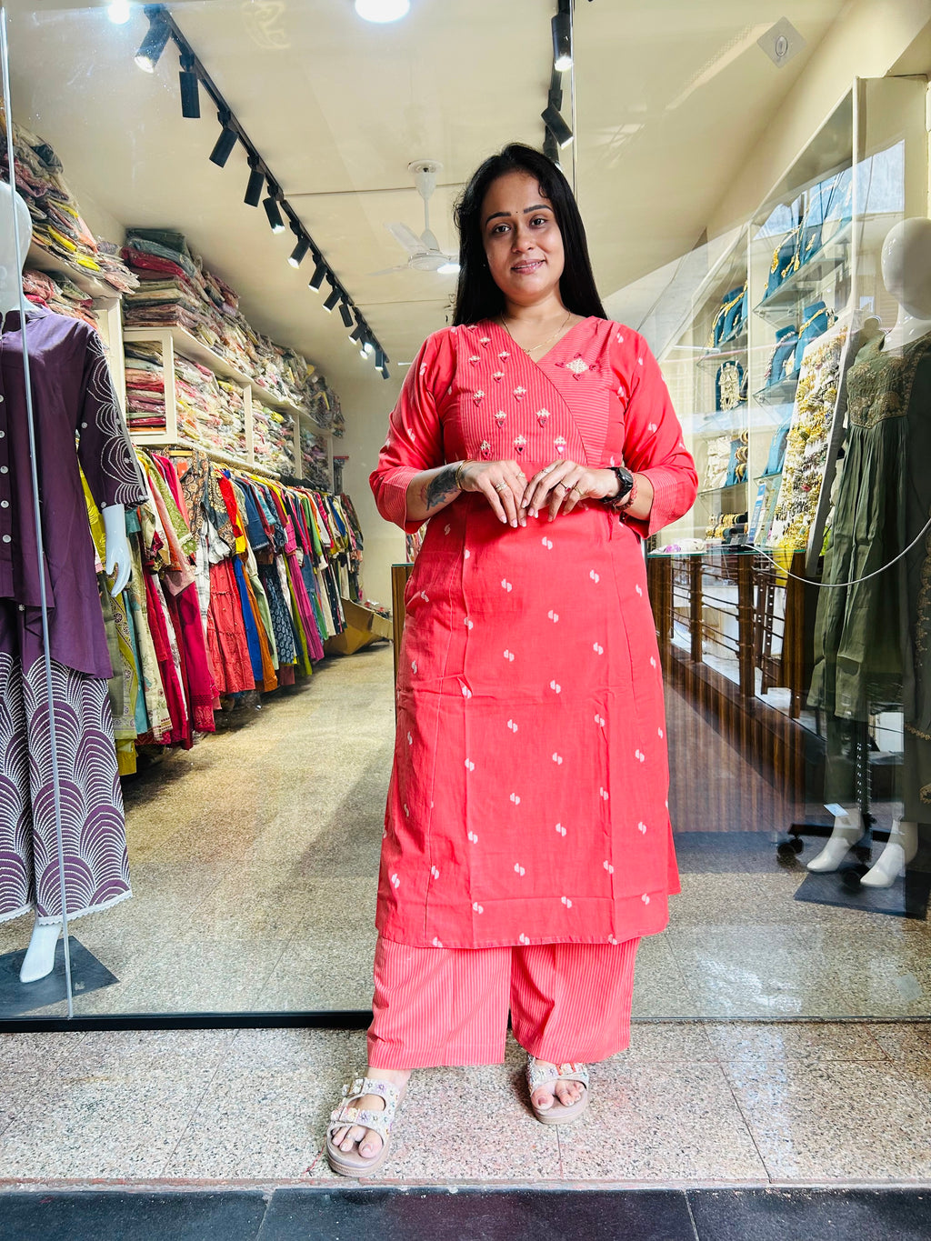Handloom Rabari Work A line top with Plazzo Set