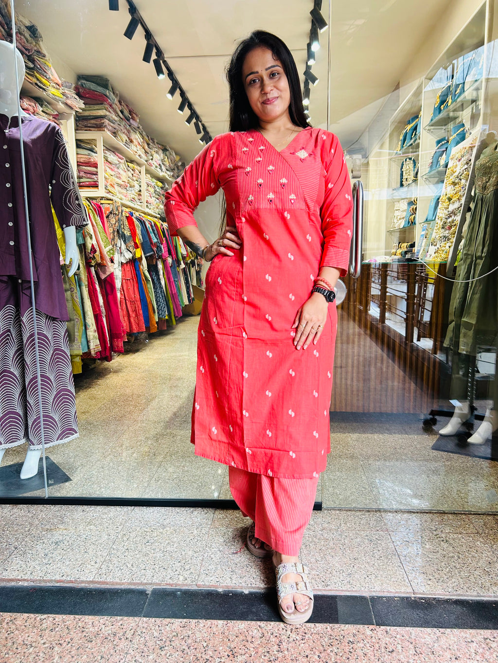Handloom Rabari Work A line top with Plazzo Set