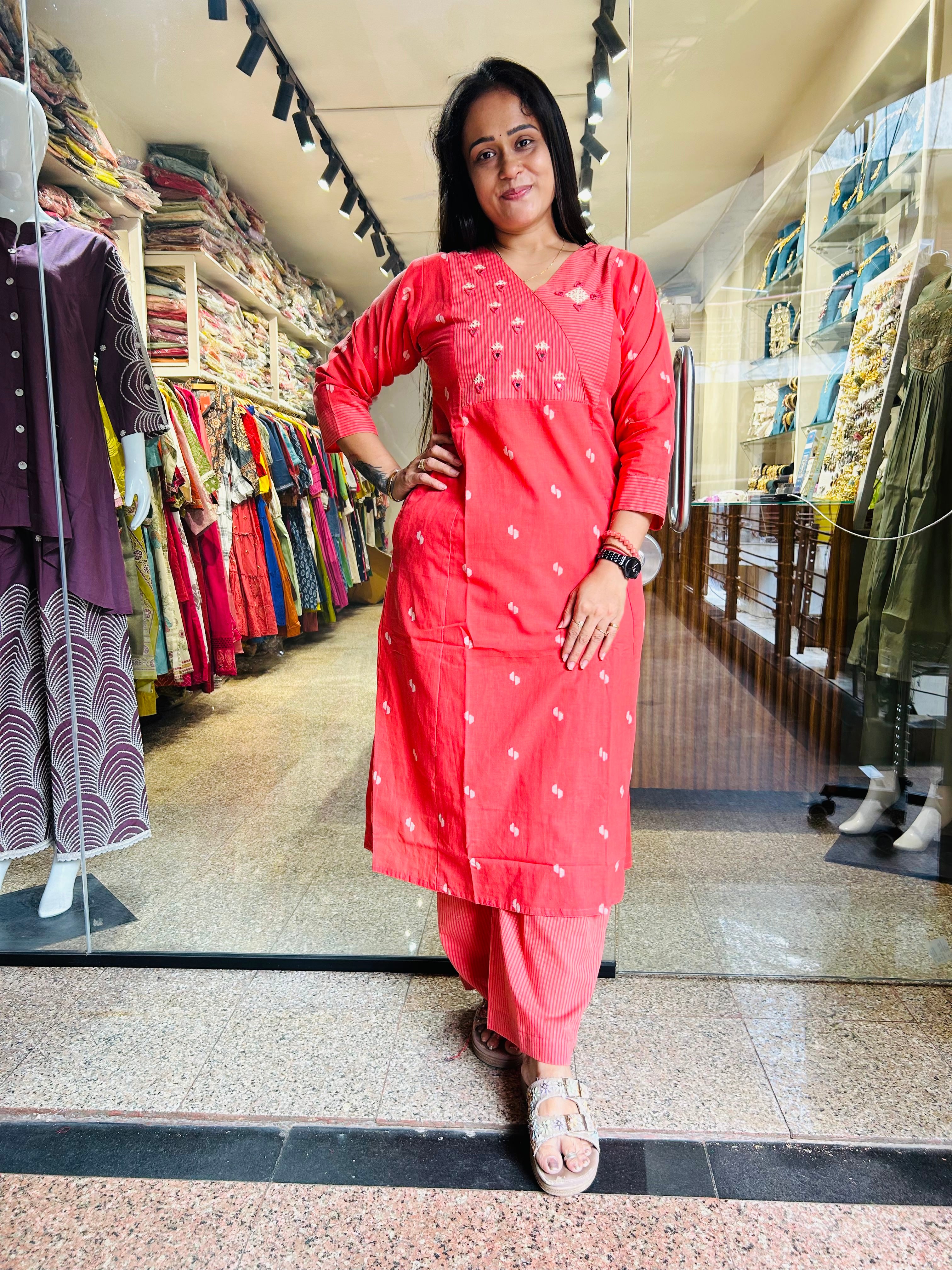 Handloom Rabari Work A line top with Plazzo Set