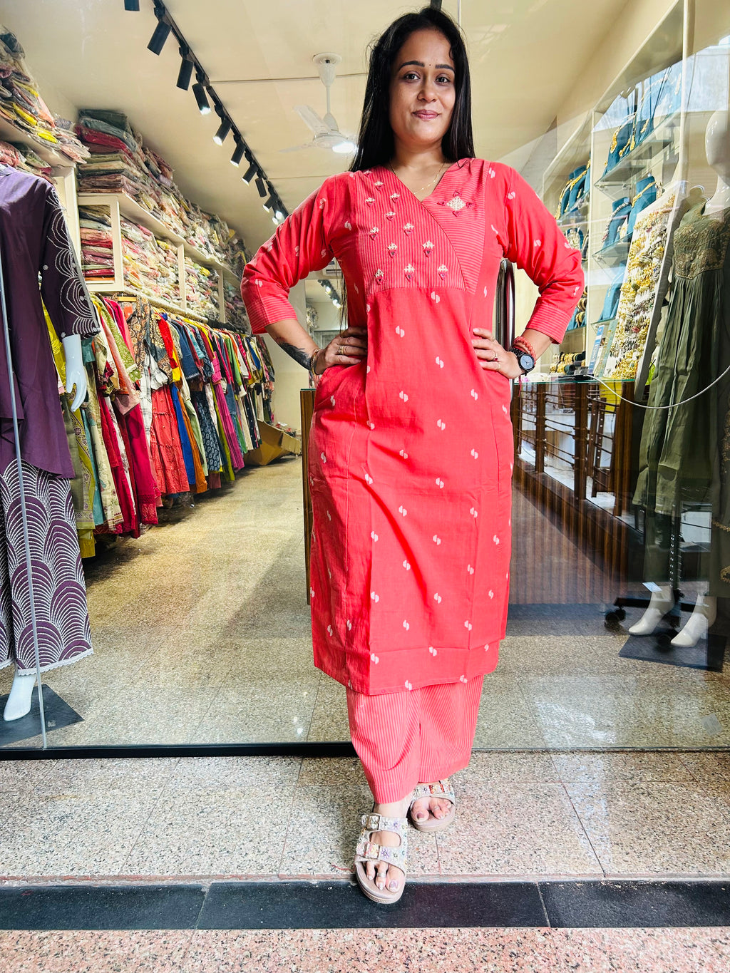 Handloom Rabari Work A line top with Plazzo Set