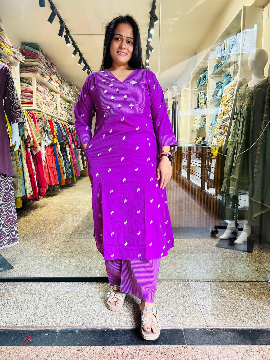 Handloom Rabari Work A line top with Plazzo Set