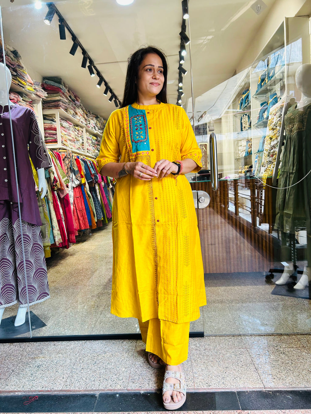 Bright Aline top with Plazzo Set