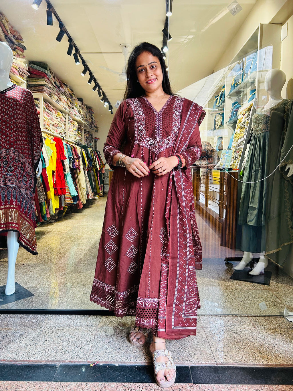 Coffee Anarkali Suit