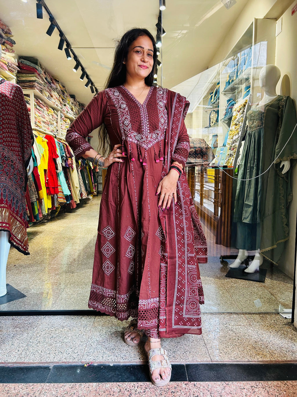 Coffee Anarkali Suit