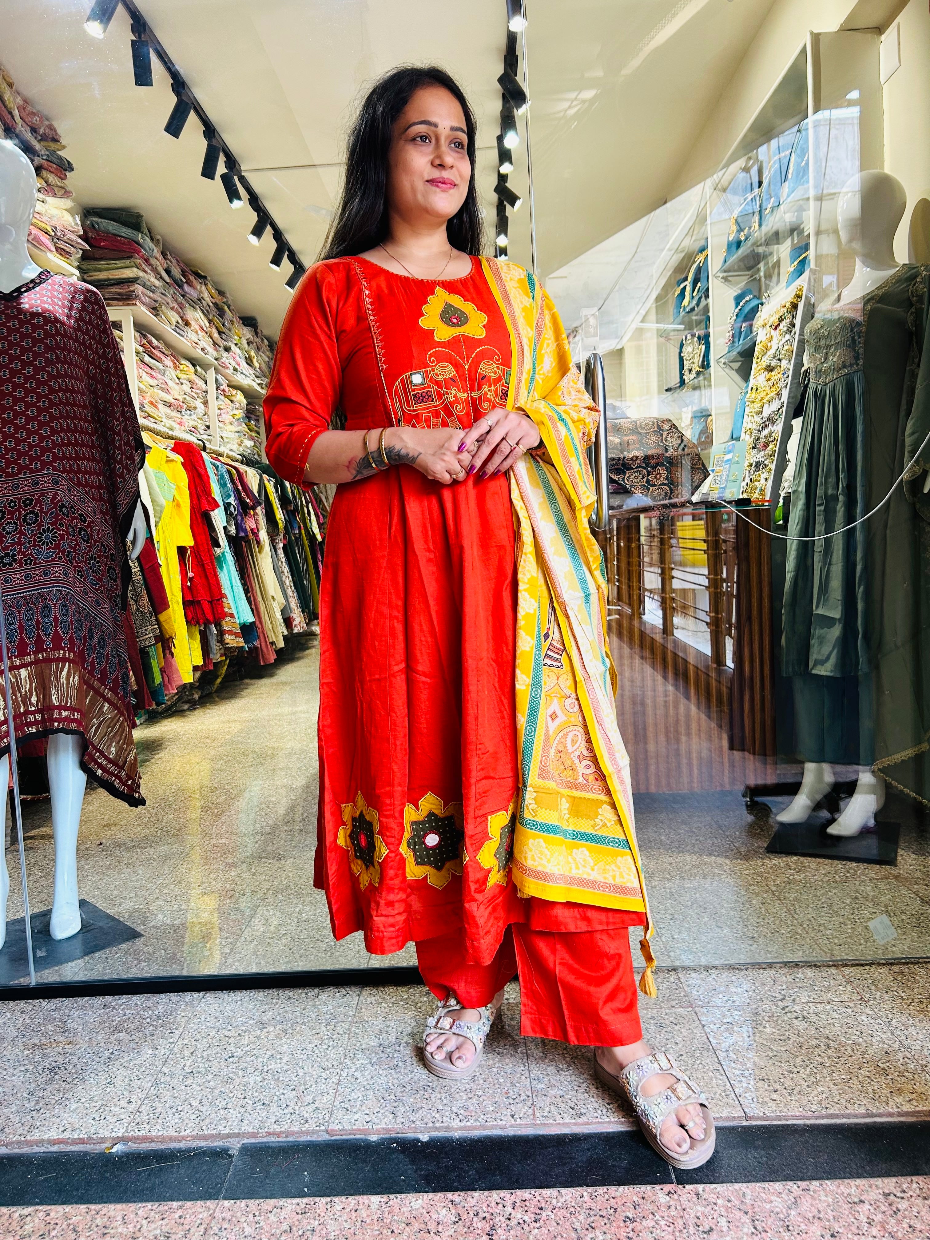 Orange Flower Anarkali Suit