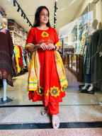 Orange Flower Anarkali Suit