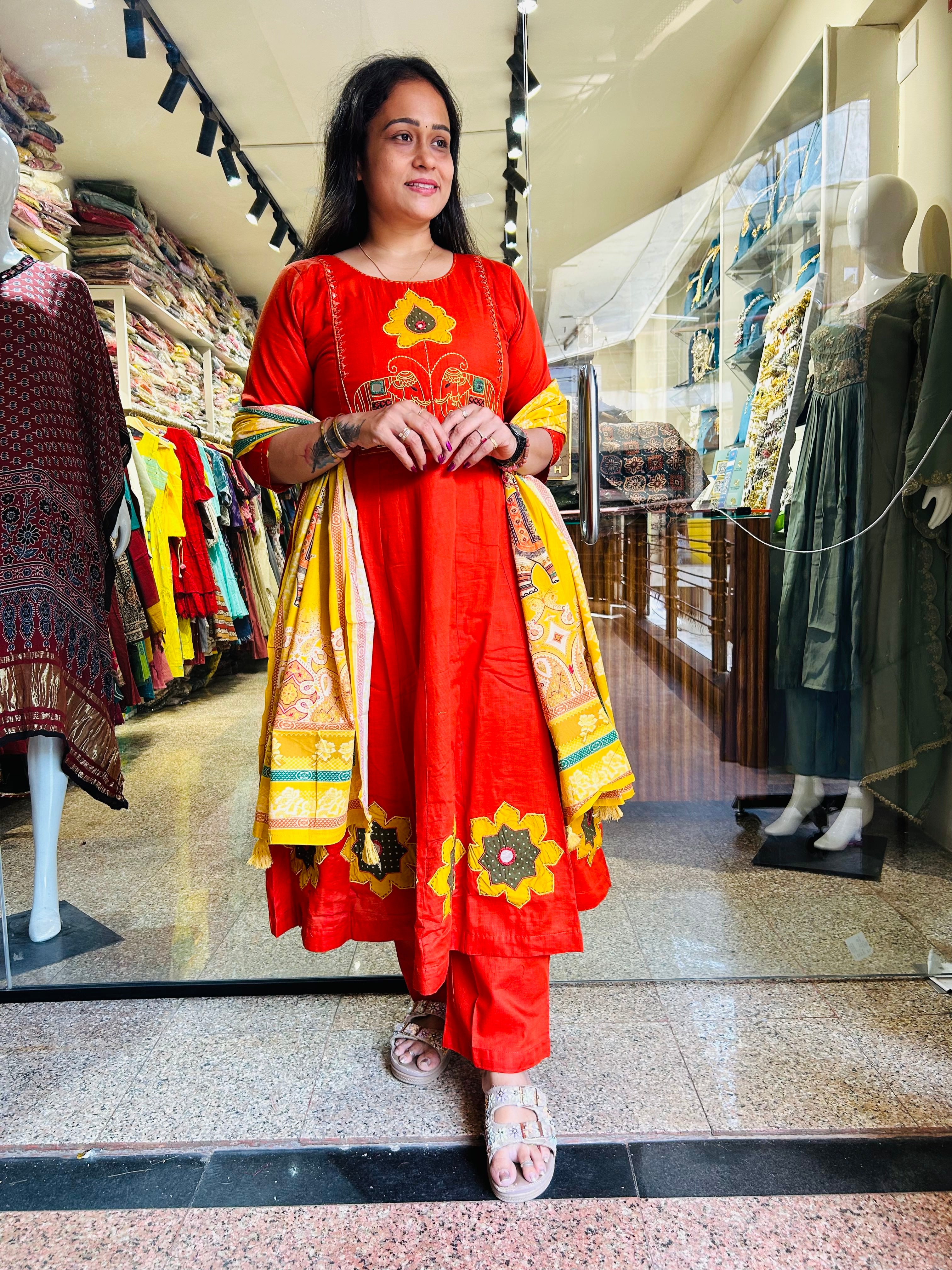 Orange Flower Anarkali Suit