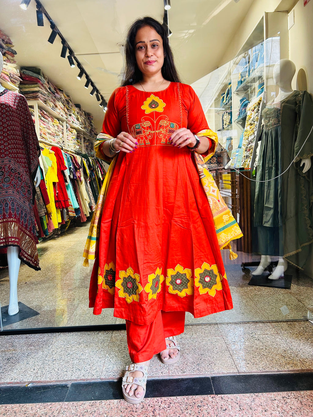 Orange Flower Anarkali Suit