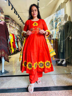 Orange Flower Anarkali Suit