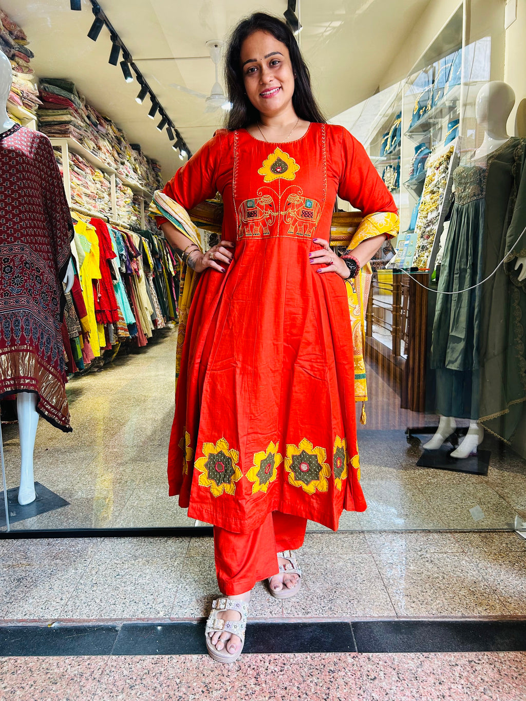 Orange Flower Anarkali Suit