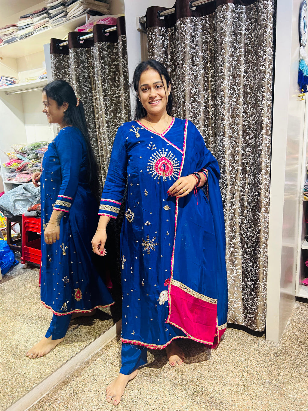 Royal Bule Peacock Aline top Suit