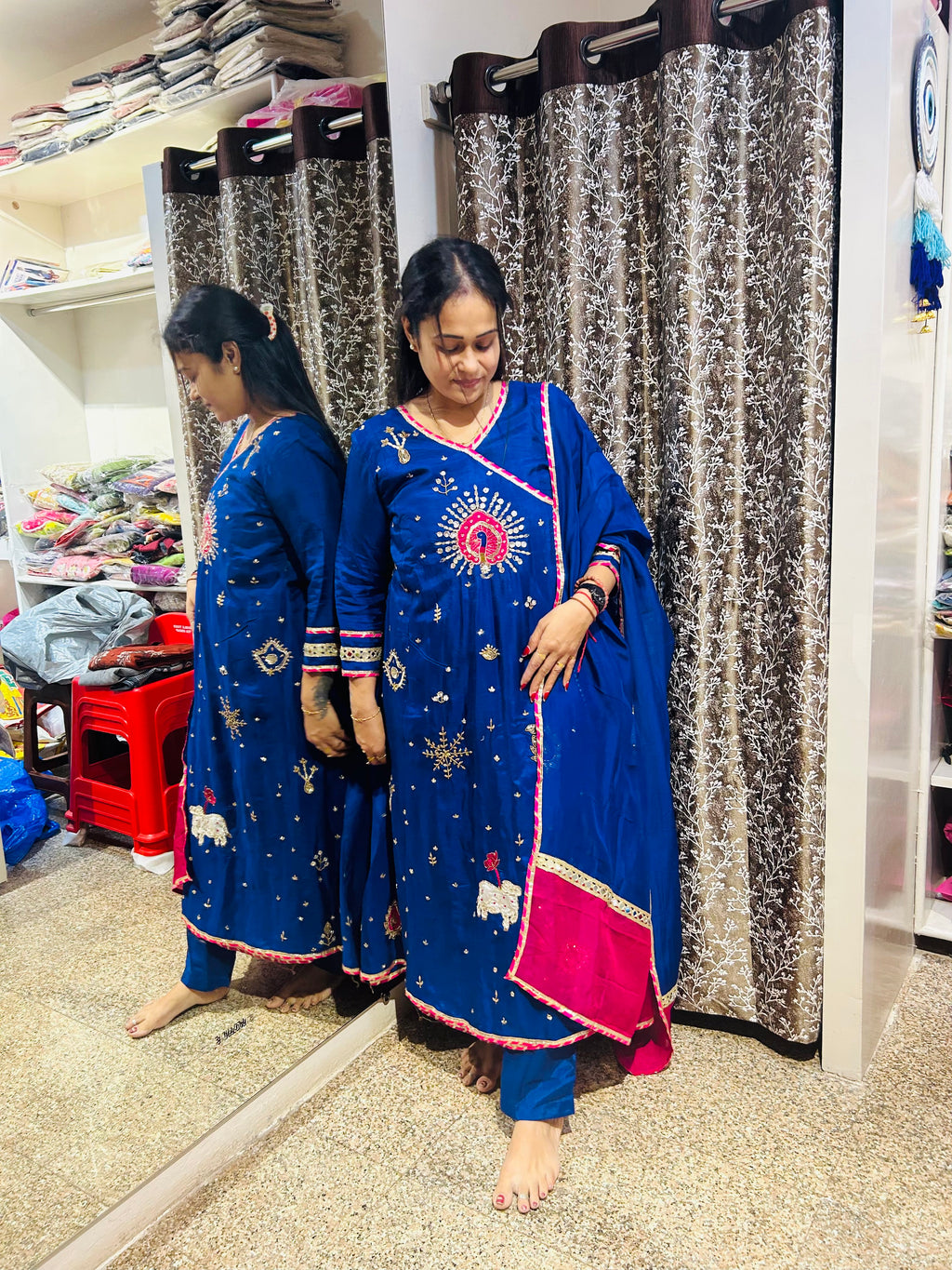Royal Bule Peacock Aline top Suit