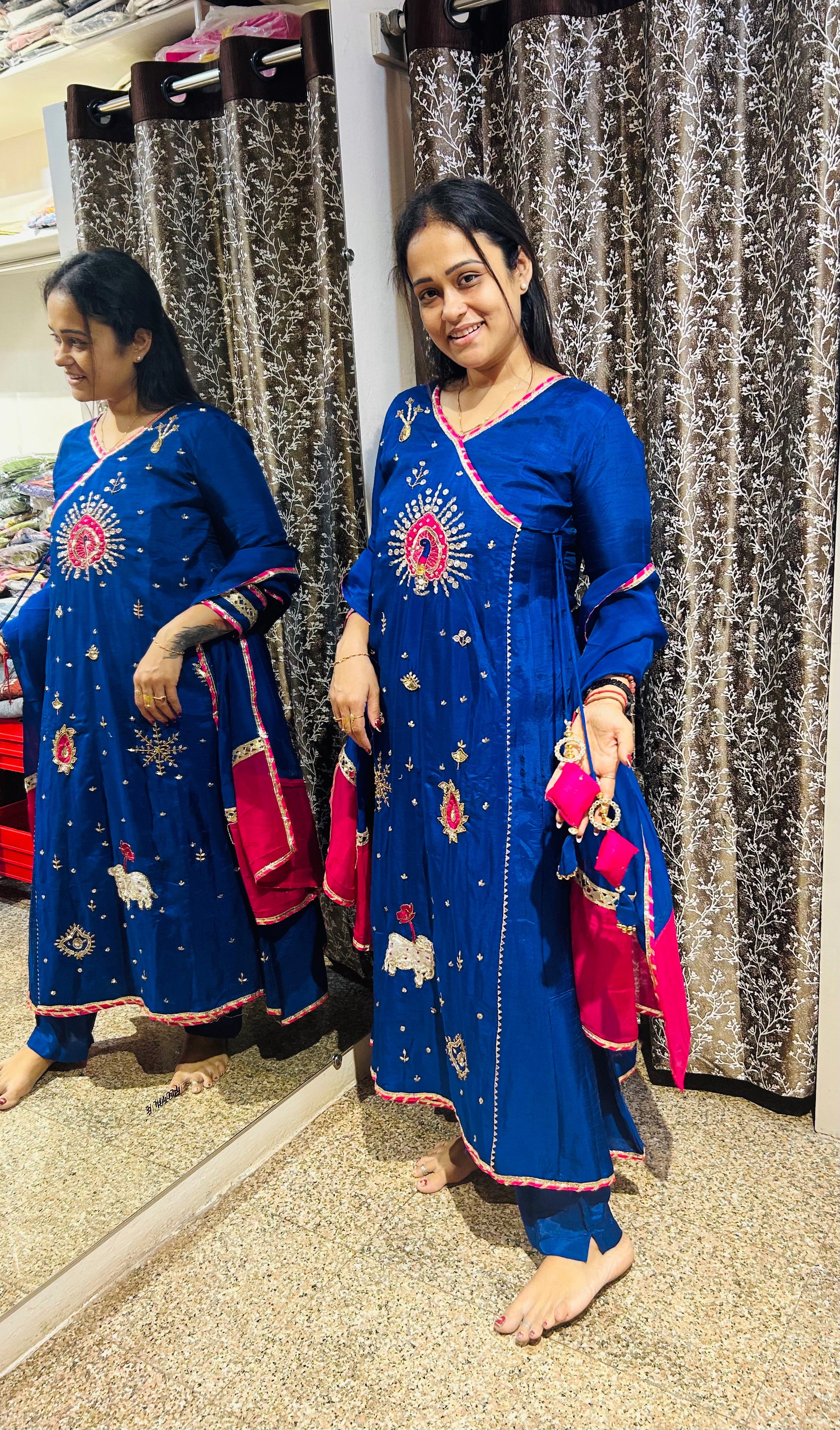 Royal Bule Peacock Aline top Suit